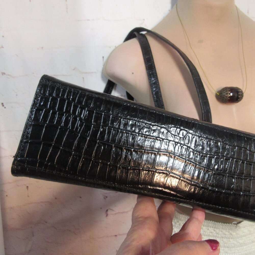Etienne Aigner Black Croc-Embossed Shoulder Bag - Picture 5 of 8